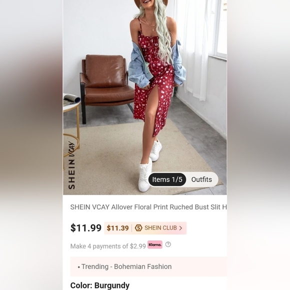 SHEIN Cami Midi Dress - Burgundy - Picture 6 of 9